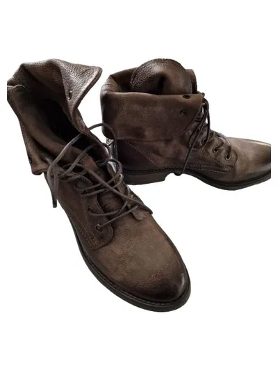 Sommerkind Damen Stiefel Gr. 38 Grau Leder Schnürstiefel Combat Boots