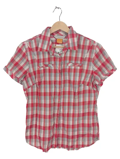 Hickory Outdoor Damen Bluse Gr. 38 Kariert Rot Grau Kurzarm Wanderhemd