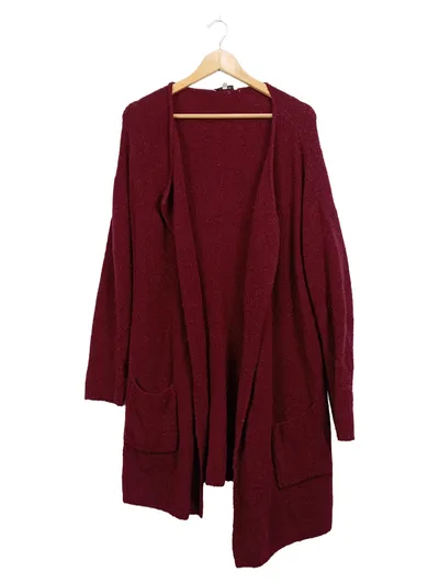 Rena Marx Damen Strickjacke Lang Cardigan Bordeaux Wolle Gr. 38 M