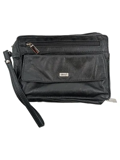 Bercy Herren Clutch Tasche Schwarz Leder Handgelenktasche 22x16cm Alltag