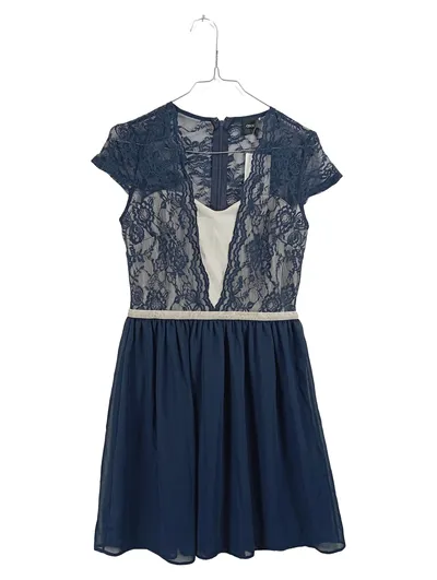 ASOS Damen Sommerkleid Gr. 38 Blau Spitze Chiffon Elegant Festlich