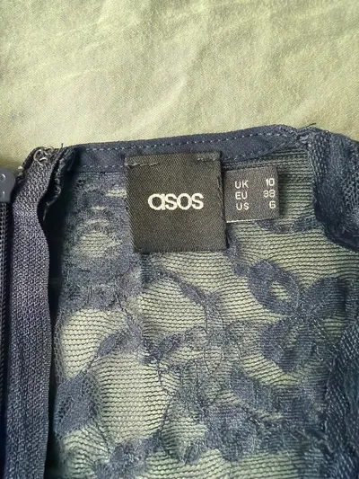 ASOS Damen Sommerkleid Gr. 38 Blau Spitze Chiffon Elegant Festlich