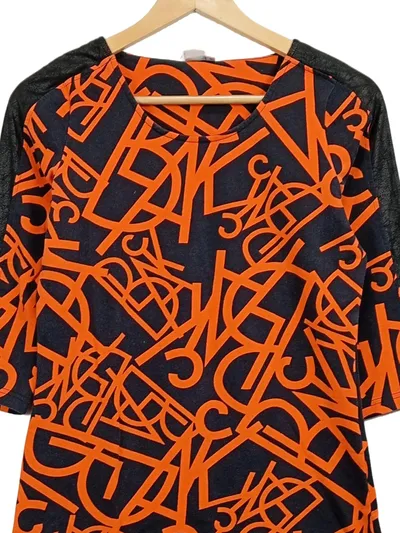 LIBERTY WOMAN Kleid Damen Gr. S Schwarz Orange Schriftzug Lederärmel