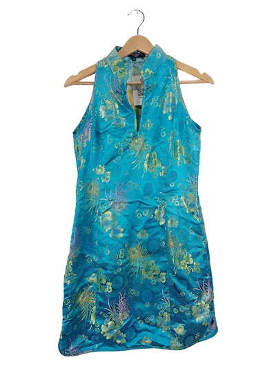 Hallhuber Damen Sommerkleid Gr. 42/XL Türkis Asiatisch Floral Elegant