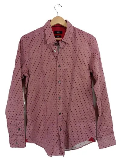 HUGO BOSS Herren Business Hemd Slim Fit Stretch Rosa Gepunktet Gr. M
