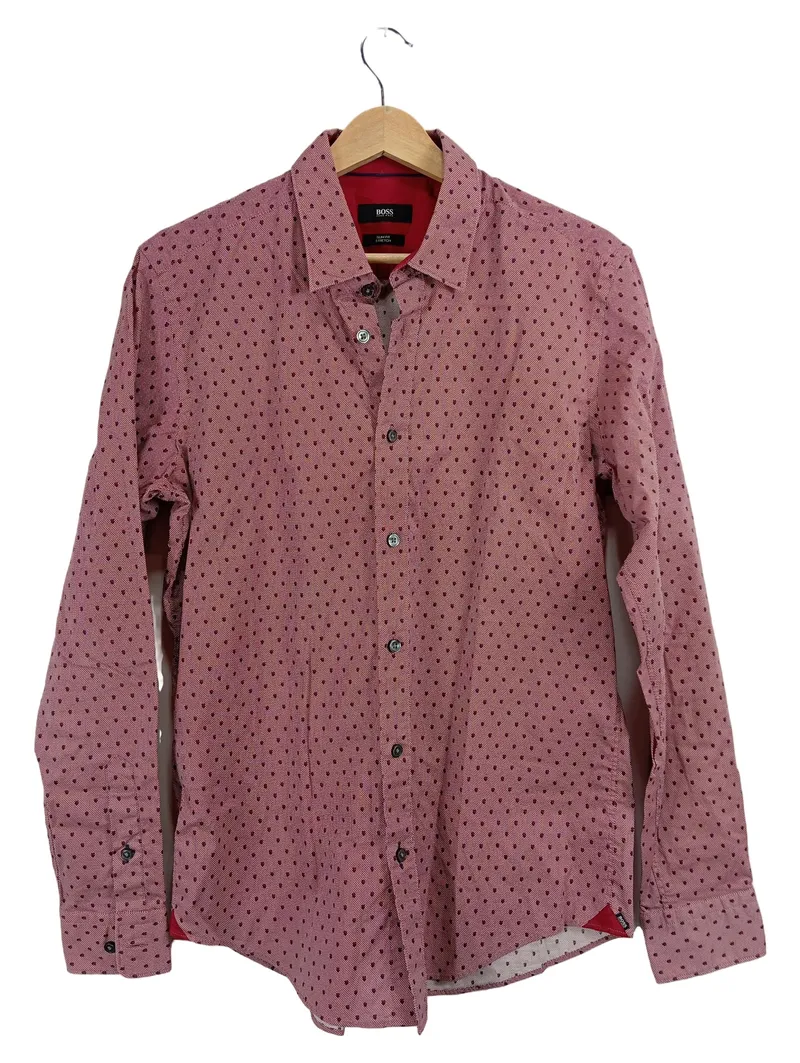 HUGO BOSS Herren Business Hemd Slim Fit Stretch Rosa Gepunktet Gr. M 1