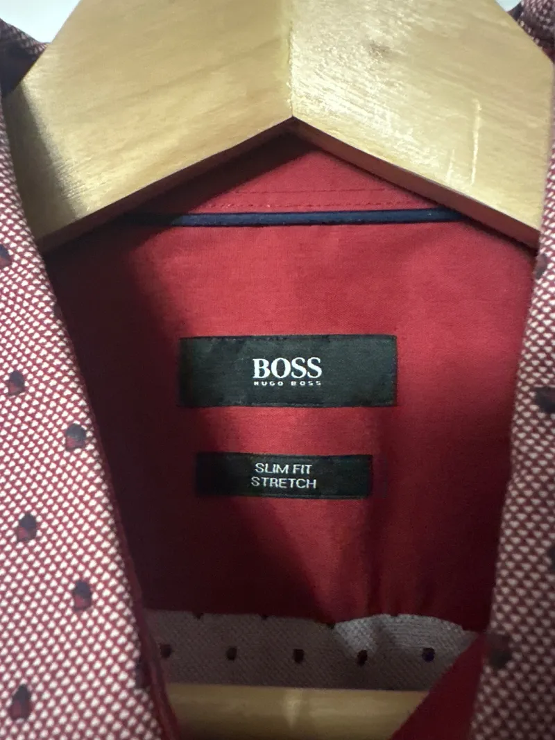 HUGO BOSS Herren Business Hemd Slim Fit Stretch Rosa Gepunktet Gr. M 2