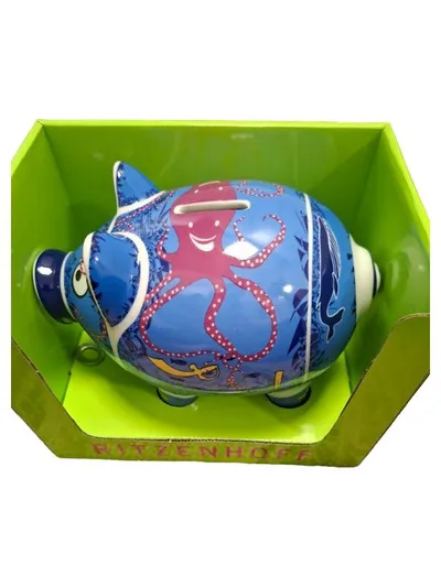 Ritzenhoff Sparschwein Keramik Porzellan Unterwasser Krake Blau 12cm