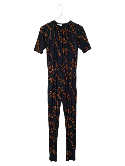 me&i Jumpsuit Kinder Gr. 158/164 Schwarz Blätter Muster Viskose
