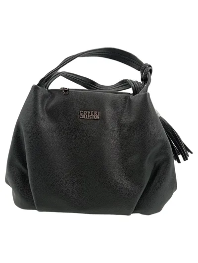 Coveri Collection Damen Henkeltasche Schwarz Elegant Quaste Kunstleder