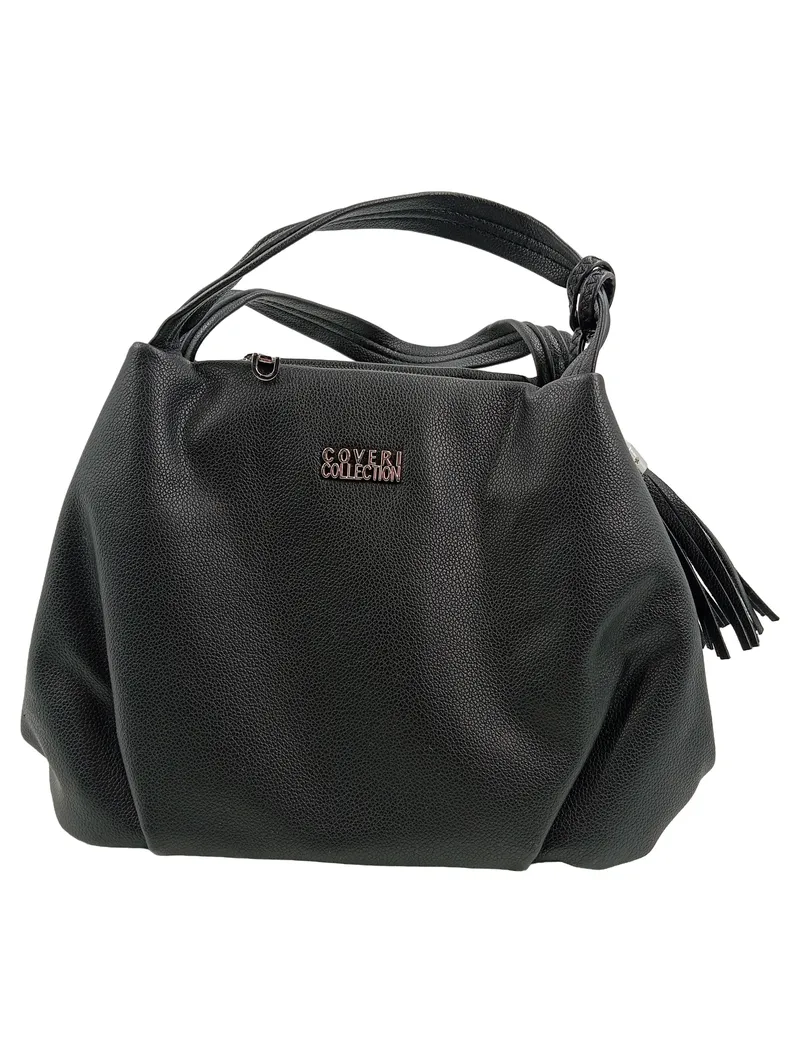 Coveri Collection Damen Henkeltasche Schwarz Elegant Quaste Kunstleder 1