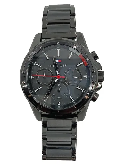 Tommy Hilfiger Chronograph Herren Armbanduhr Edelstahl Schwarz Alltag Sportlich