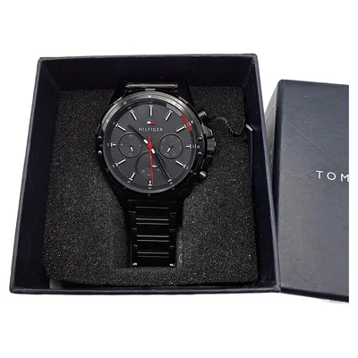 Tommy Hilfiger Chronograph Herren Armbanduhr Edelstahl Schwarz Alltag Sportlich