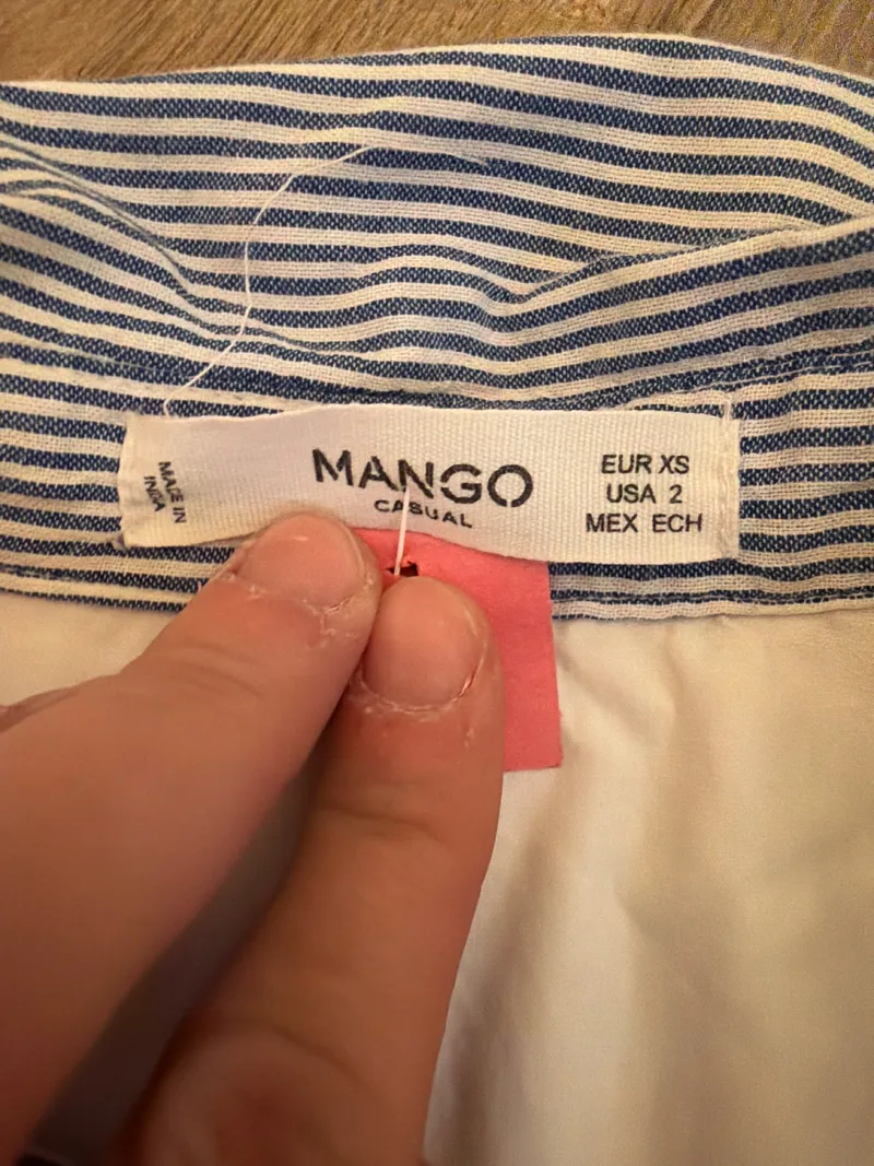 MANGO Casual Hemdbluse Damen XS Patchwork Blau Weiß Gestreift Baumwolle 2
