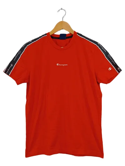 Champion Herren T-Shirt Rot Gr. S Logo Tape Streifen Sportlich