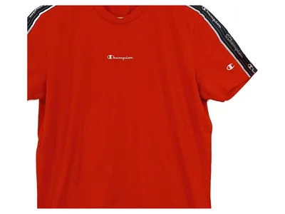 Champion Herren T-Shirt Rot Gr. S Logo Tape Streifen Sportlich