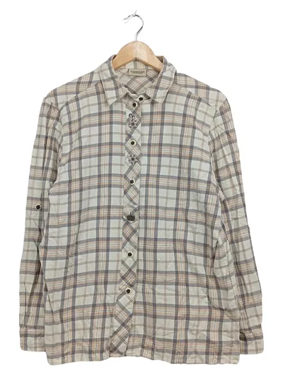 Landhaus C&A Trachtenhemd Damen Gr. 40 kariert beige Edelweiß Stickerei