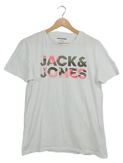 Jack & Jones Herren T-Shirt Logo Print Weiß Gr. L Baumwolle Casual