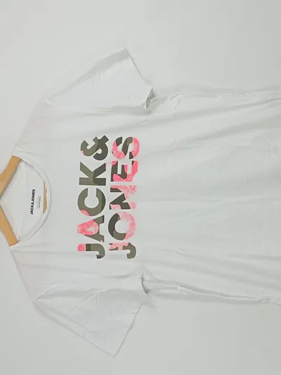 Jack & Jones Herren T-Shirt Logo Print Weiß Gr. L Baumwolle Casual