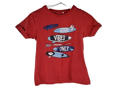 NAME IT Kinder T-Shirt Gr. 98 Rot Surfbrett Print Good Vibes Only Kurzarm