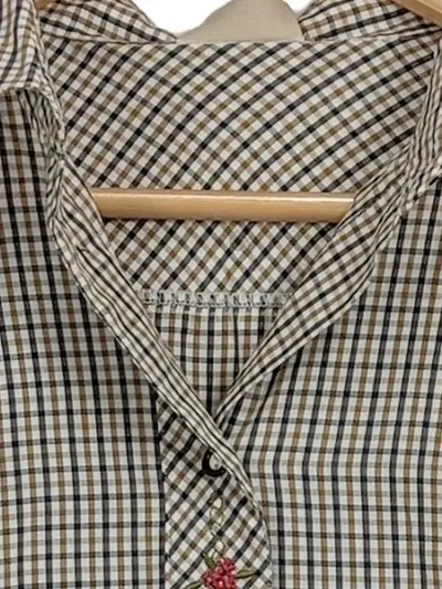 C&A Landhaus Trachtenbluse Damen Gr. 40 kariert beige C&A Langarm