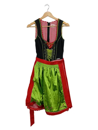 Spieth & Wensky Dirndl Trachtenkleid Gr. 34 Schwarz Rot Grün Schürze