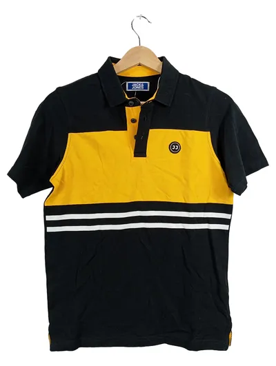 Jack & Jones Kinder Poloshirt Gr. 164 Schwarz Gelb Gestreift Baumwolle