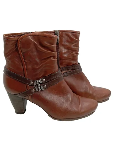 Tamaris Damen Stiefeletten Gr. 38 Braun Leder Absatz Ankle Boots