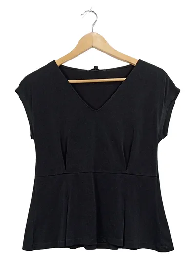 Banana Republic Damen Peplum Top V-Ausschnitt Schwarz Gr. XS Elegant