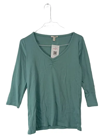 EDC by Esprit Damen Langarmshirt V-Ausschnitt Türkis Gr. M Bio-Baumwolle