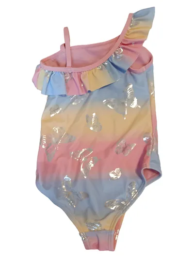 Dopodopo Mädchen Badeanzug Schmetterlinge Gr. 110/116 Rosa Blau Gelb