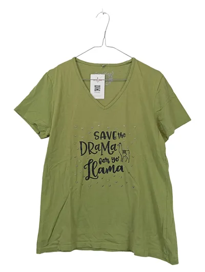 SEQUEL Damen T-Shirt Lama Motiv Save the Drama Oliv Gr. 44 XXL