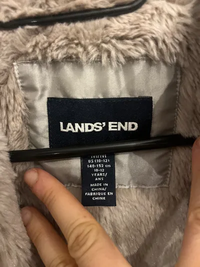 Lands' End Steppjacke Mädchen Gr. 140/152 Grau Kapuze Fellbesatz