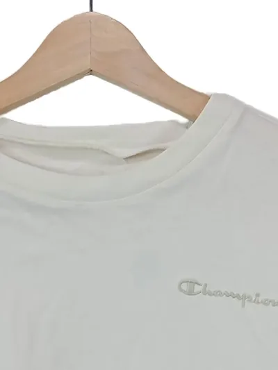 Champion Damen Cropped Langarmshirt Weiß Gr. S Stickerei Logo Sportlich