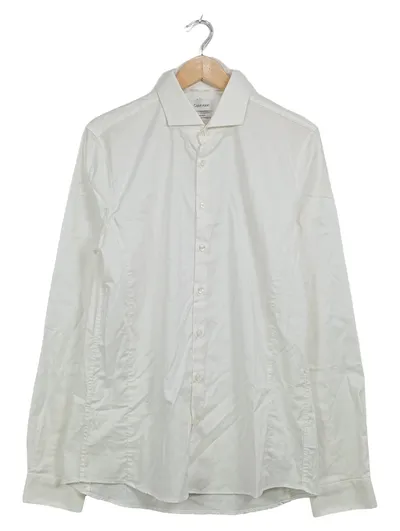 Calvin Klein Herren Business Hemd Langarm Uni Weiß Gr. L Baumwolle