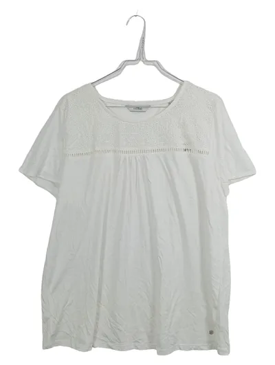 Essentials by Tchibo Damen T-Shirt Gr. 46/3XL Weiß Lochmuster Spitze Kurzarm