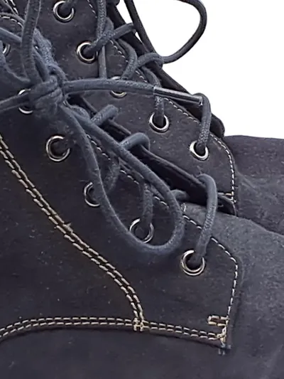 Tamaris Damen Stiefeletten Gr. 41 Blau Velours Schnürung Casual
