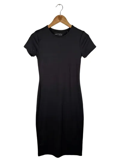 Lefties Damen T-Shirt Kleid S/36 Midi Basic Uni Schwarz Freizeitkleid