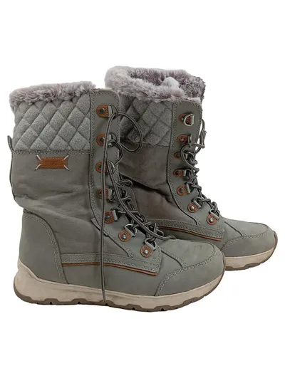 Bench. Damen Schneestiefel Gr. 38 Grau Stepp Leder Fell Outdoor
