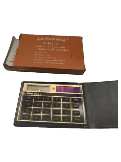 Privileg Solar 8 Taschenrechner Vintage Solar-Rechner LCD 8-stellig mit Etui