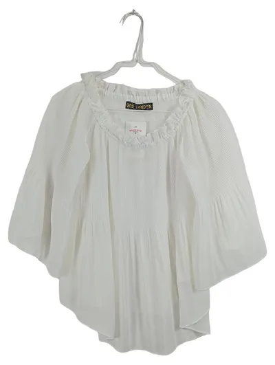 QED London Plissee Bluse Damen M 38 Weiß Rüschen Off-Shoulder