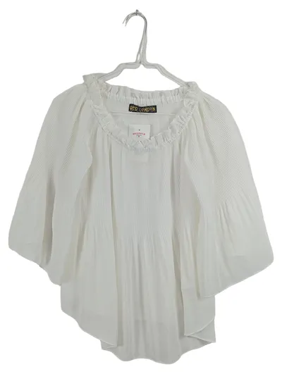 QED London Plissee Bluse Damen M 38 Weiß Rüschen Off-Shoulder
