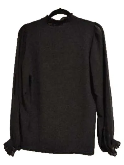 WE Fashion Damen Bluse Langarm Schwarz Rüschen Gr. S/36