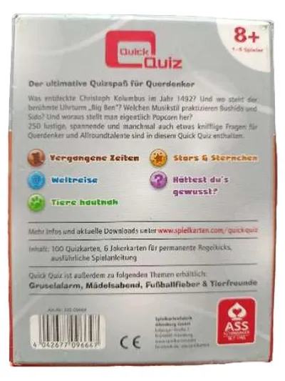 Quick Quiz Querdenker ASS Altenburger 100 Quizkarten 250 Fragen ab 8 Jahre