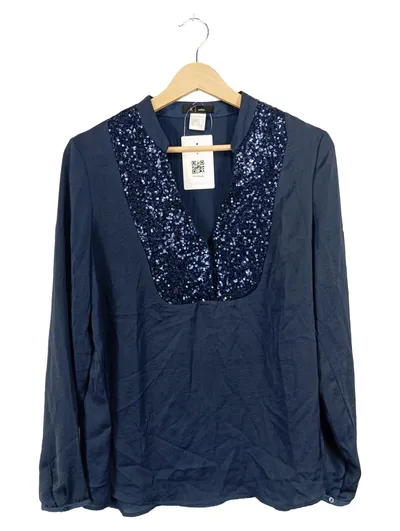 La Redoute Damen Bluse Gr. 40 Blau Pailletten Elegant Langarm