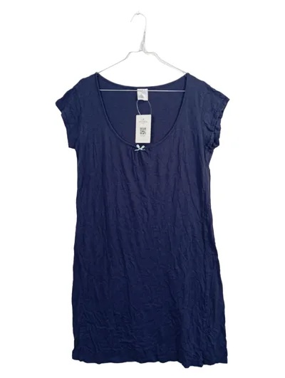 Queentex Nachthemd Damen Kurzarm Baumwolle Modal Blau Gr. S 36
