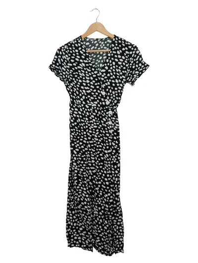 MORANGO Damen Wickelkleid Gr. 36 S Schwarz Tierdruck Viskose Kurzarm