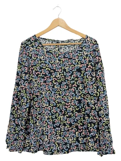 Alba Moda Damen Langarmshirt Gr. 40 Mehrfarbig Buchstaben Muster Viskose