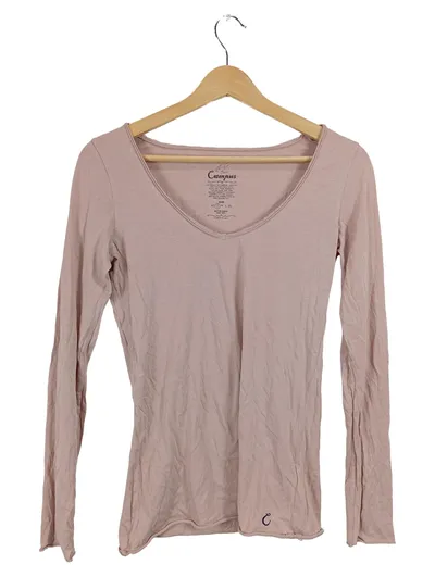 Campus Damen Langarmshirt Rosa Gr. S Basic V-Ausschnitt Baumwolle