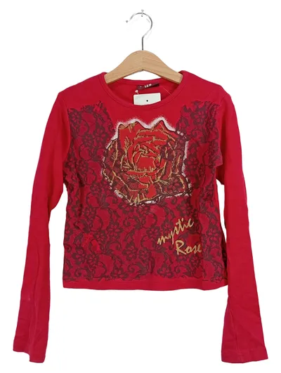 CRASH ONE Langarmshirt Gr. 128 Rot Rosen-Print Spitze Mädchen